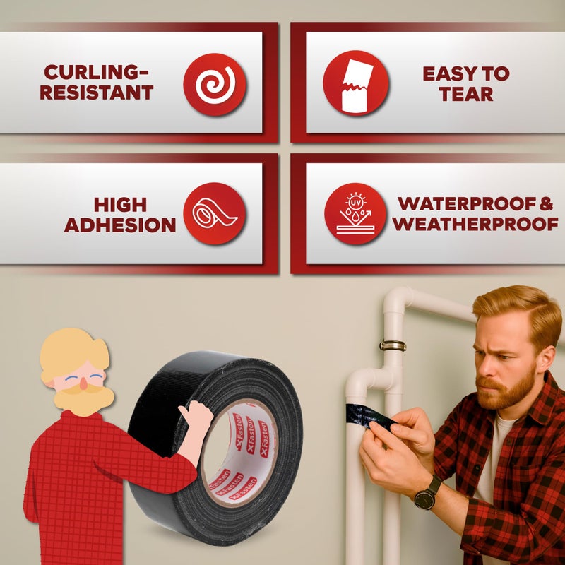 XFasten Black Duct Tape, Packaging Tape, Heavy Duty Box Tape for Shipping Supplies, 2 Inches x 50 Yards, 5.8 Mil, All-Weather Repair & Packing - Image 2